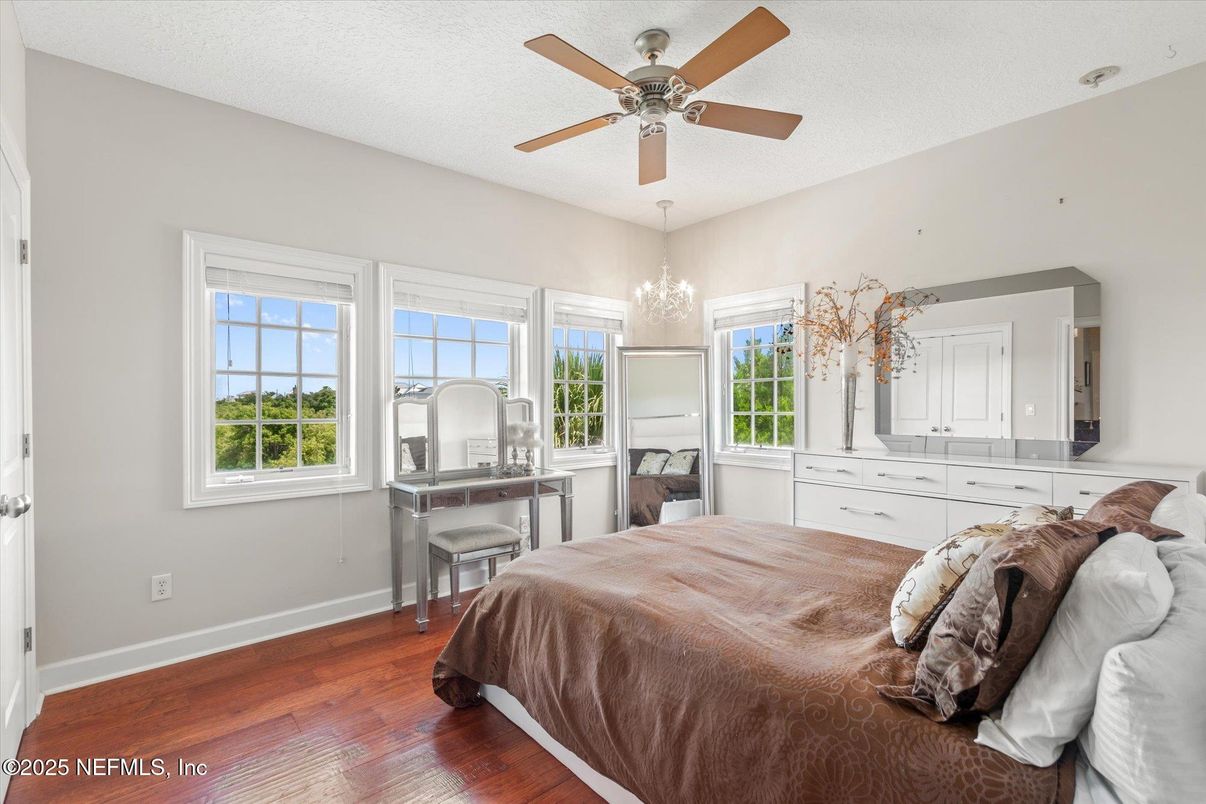 Bedroom, Chandelier, Interior, Wood Texture Flooring