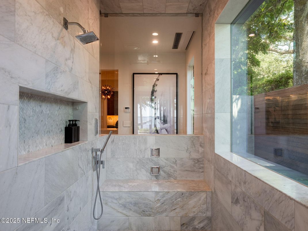 Bathroom, Interior, Marble Walls, Recessed Lighting