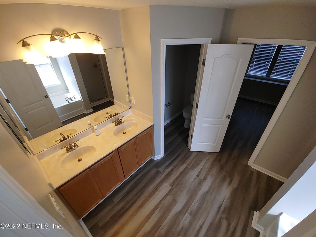 Bathroom, Dual Sink Vanities, Interior, Wood Texture Flooring
