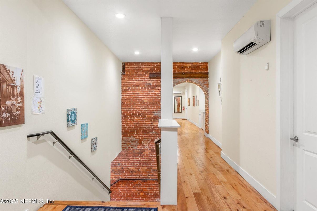 Interior, Recessed Lighting, Stone Walls, Wood Texture Flooring