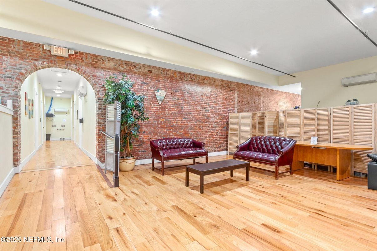 Interior, Recessed Lighting, Stone Walls, Wood Texture Flooring