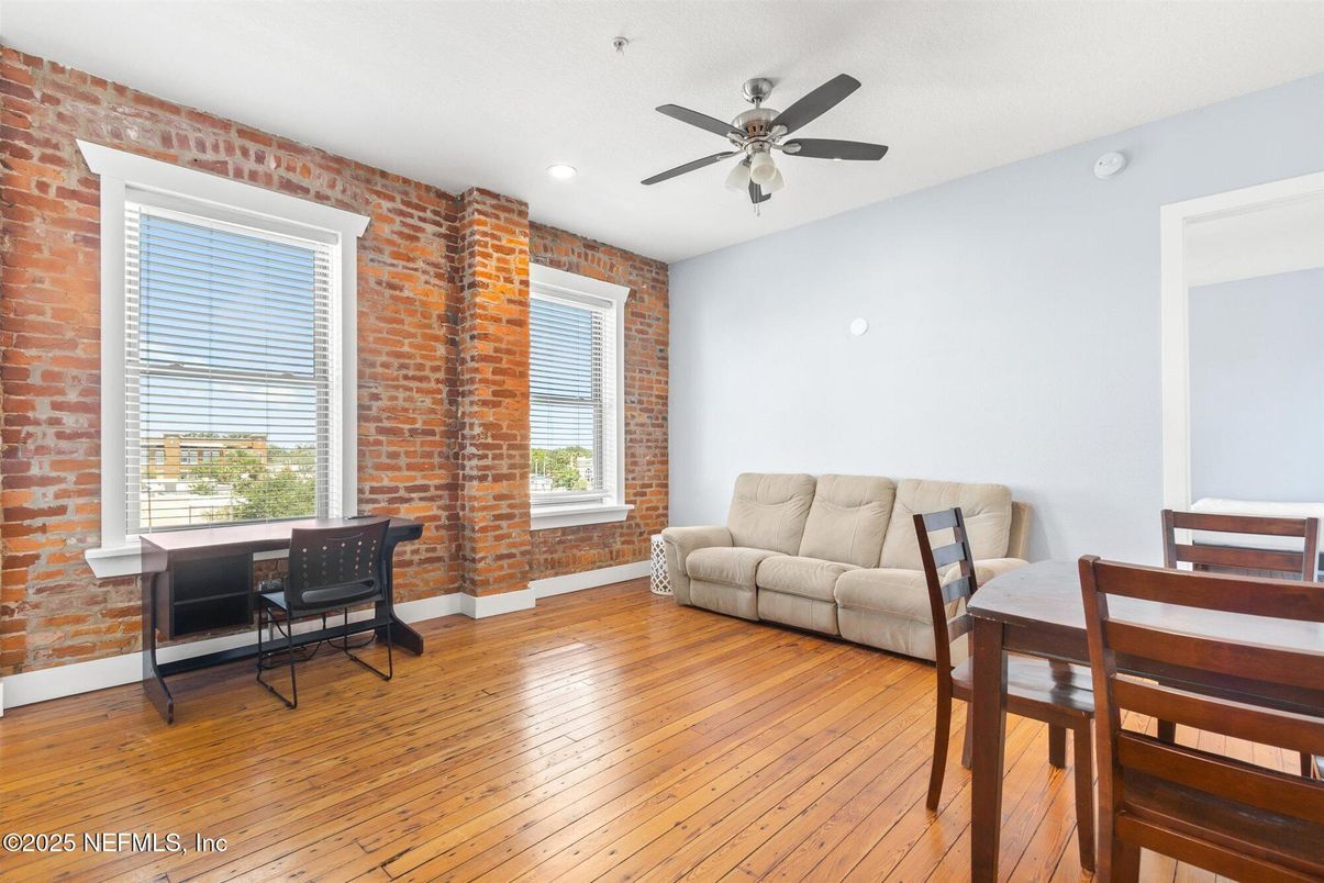 Dining room, Interior, Recessed Lighting, Stone Walls, Wood Texture Flooring