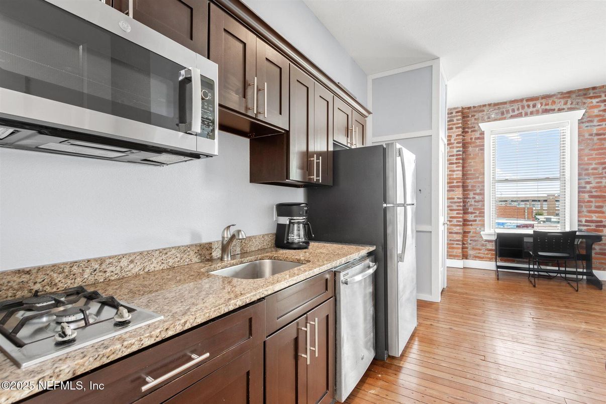 Dining room, Interior, Kitchen, Stone Walls, Wood Texture Flooring