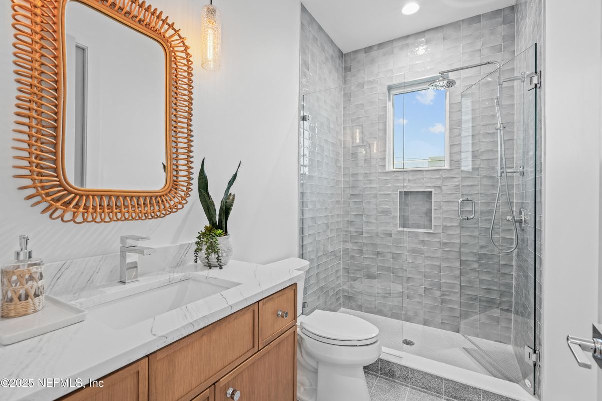 Bathroom, Glass Shower, Interior, Recessed Lighting