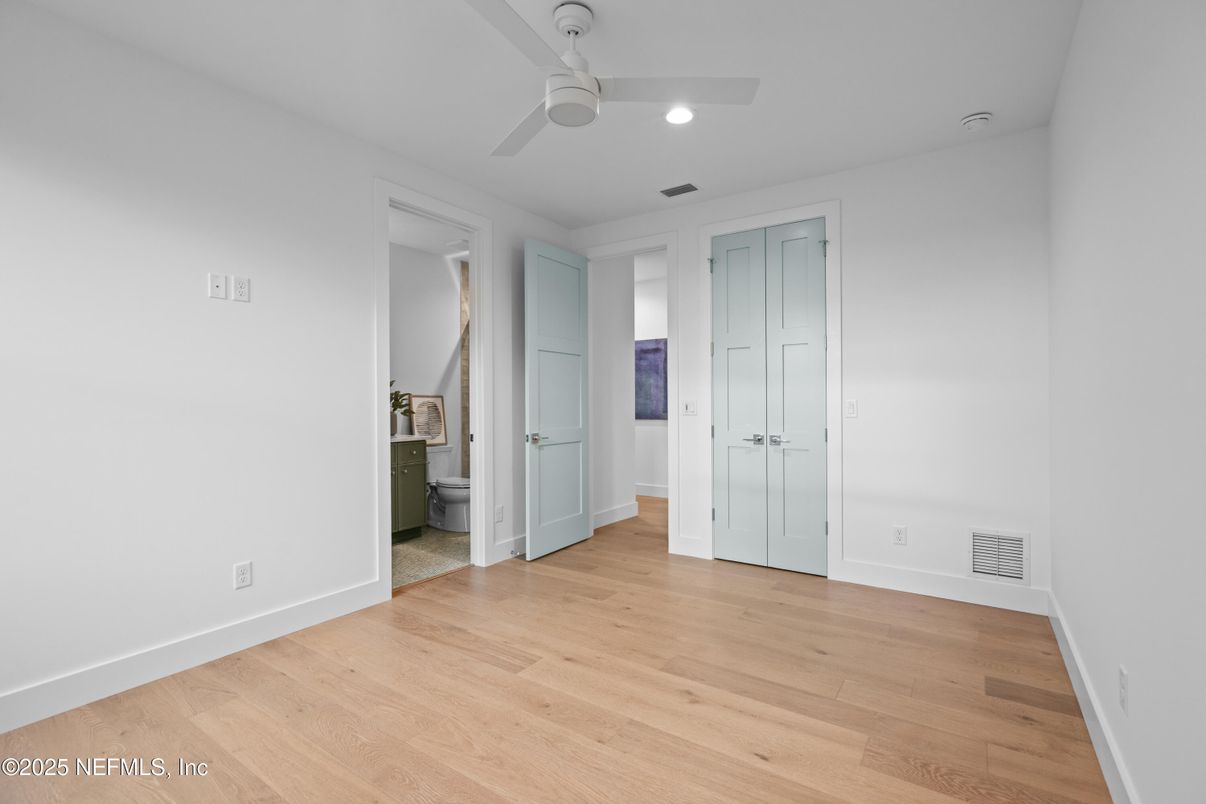 Bathroom, Empty room, Interior, Recessed Lighting, Wood Texture Flooring