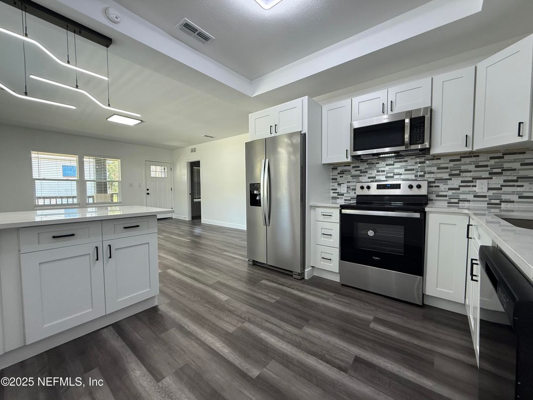 Interior, Kitchen, Stainless Steel Appliances, Wood Texture Flooring