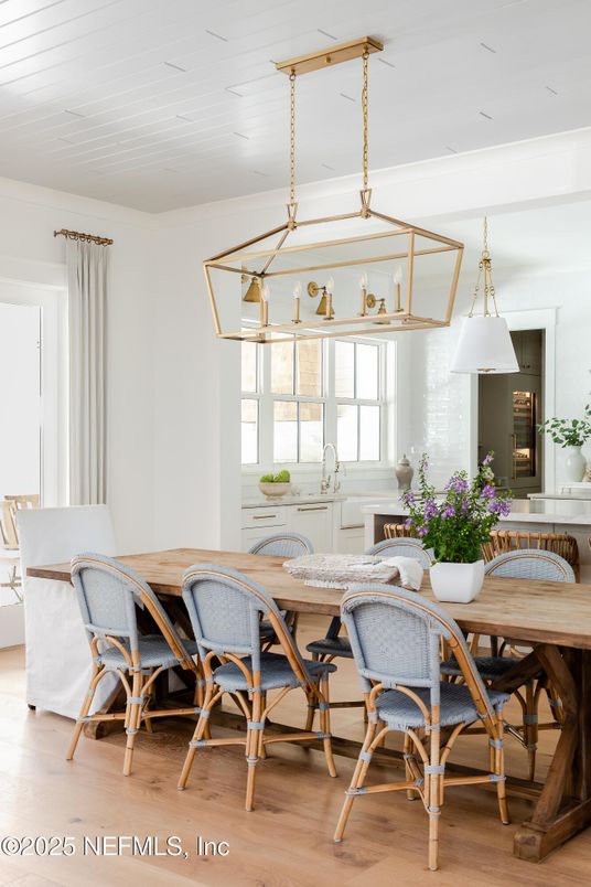 Dining room, Interior, Pendant Lights, Wood Texture Flooring