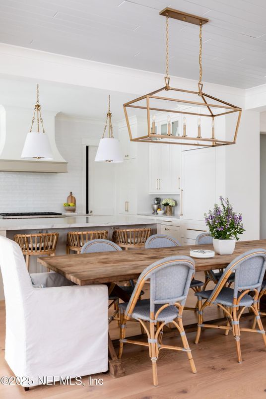 Dining room, Interior, Kitchen, Pendant Lights, Wood Texture Flooring