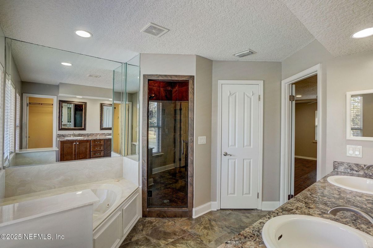 Bathroom, Dual Sink Vanities, Glass Shower, Interior, Recessed Lighting