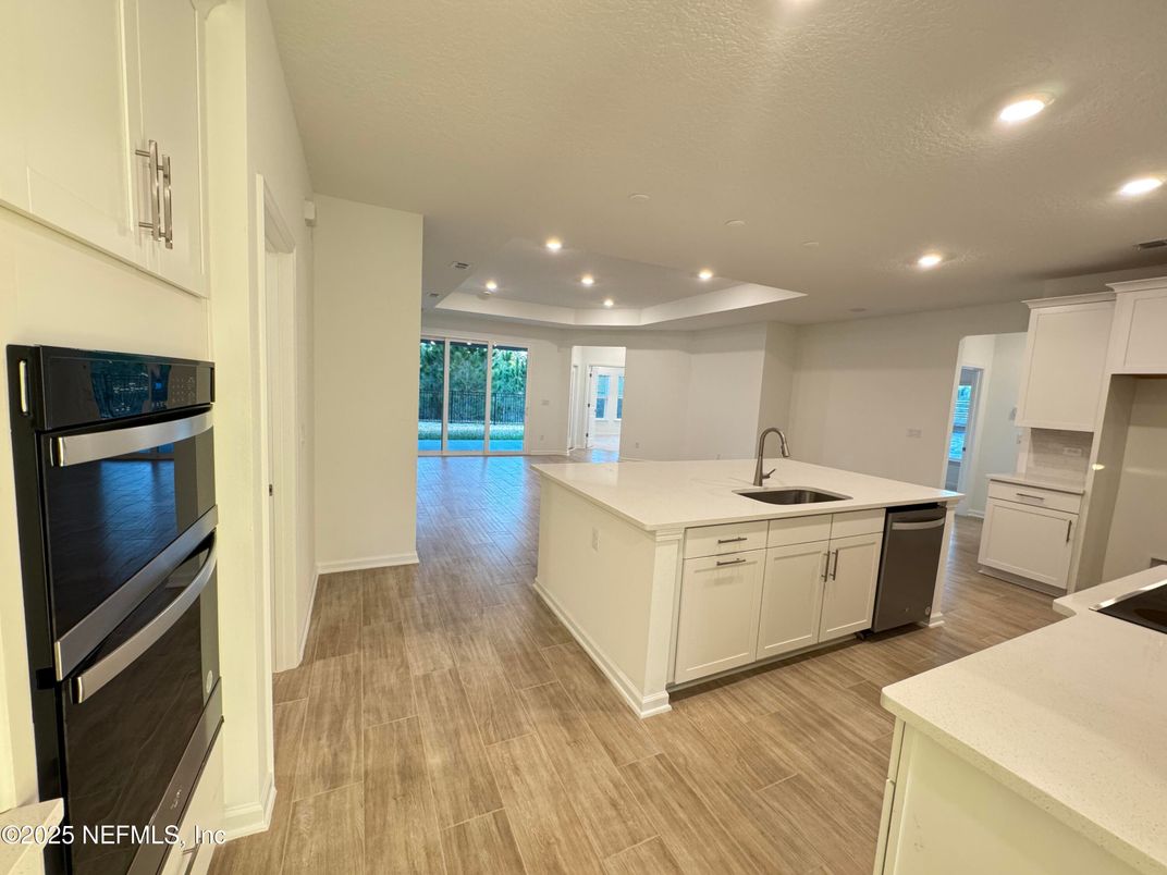 Interior, Kitchen, Recessed Lighting, Wood Texture Flooring