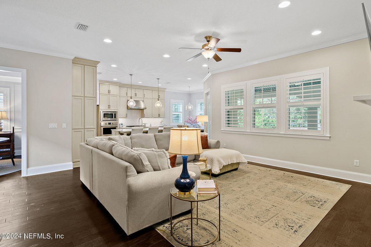 Interior, Kitchen, Living room, Pendant Lights, Recessed Lighting, Stainless Steel Appliances, Wood Texture Flooring