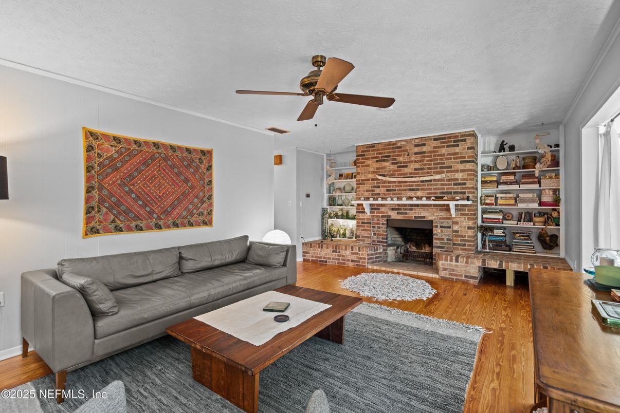 Fireplace, Interior, Living room, Stone Walls, Wood Texture Flooring