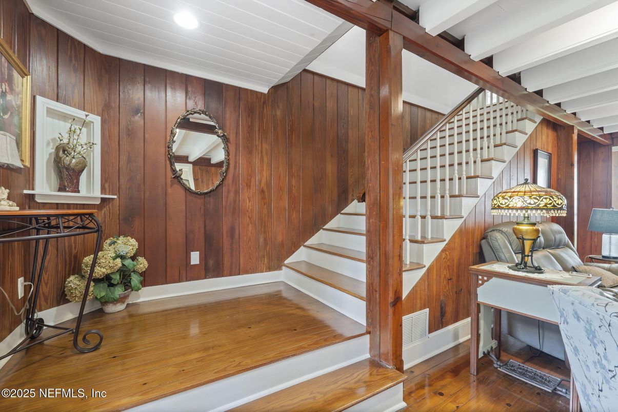 Interior, Recessed Lighting, Wood Texture Flooring, Wooden Walls