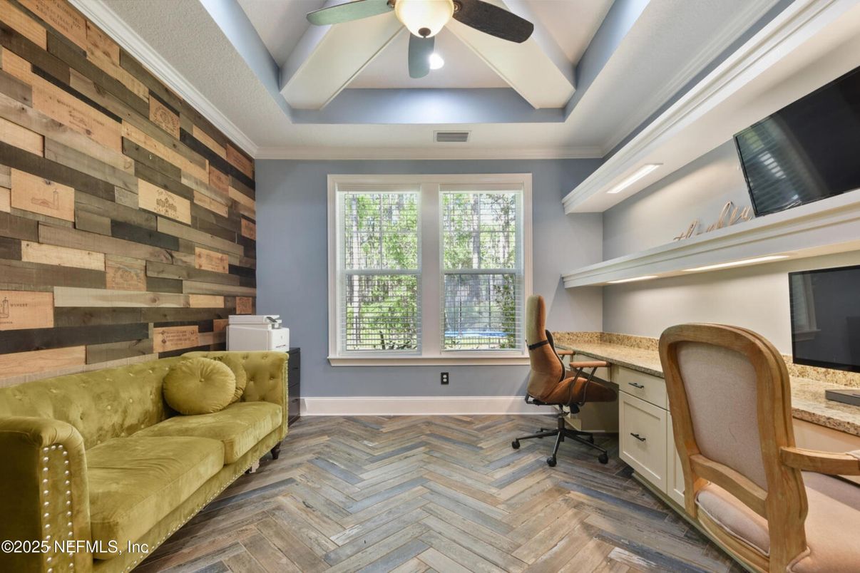 Home Office, Interior, Wood Texture Flooring, Wooden Walls