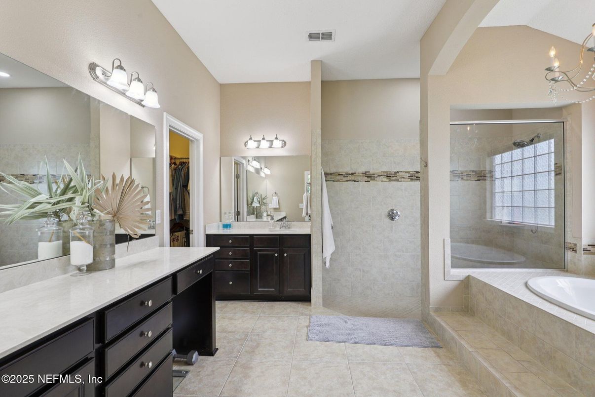 Bathroom, Dual Sink Vanities, Glass Shower, Interior