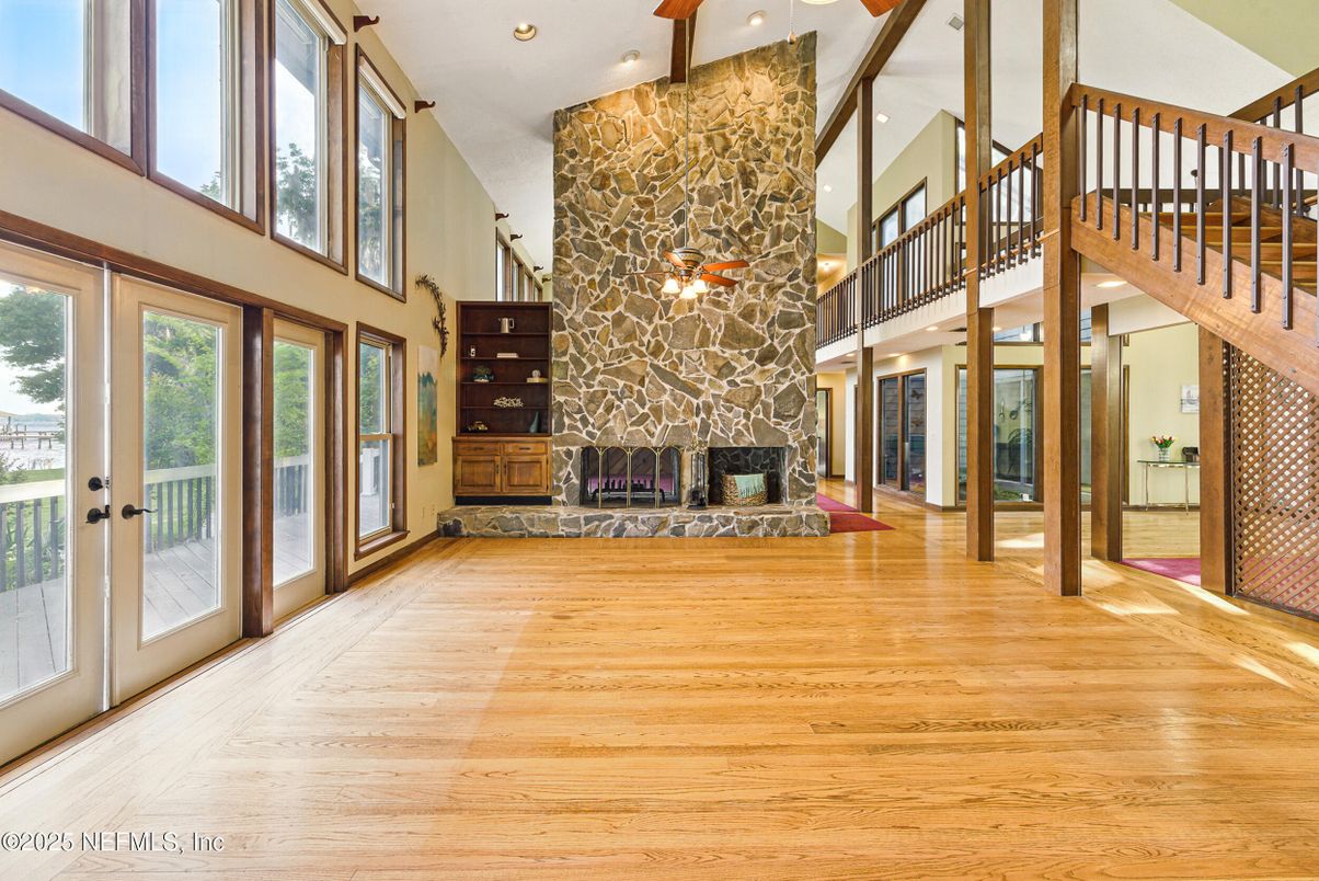 Fireplace, Interior, Recessed Lighting, Wood Texture Flooring