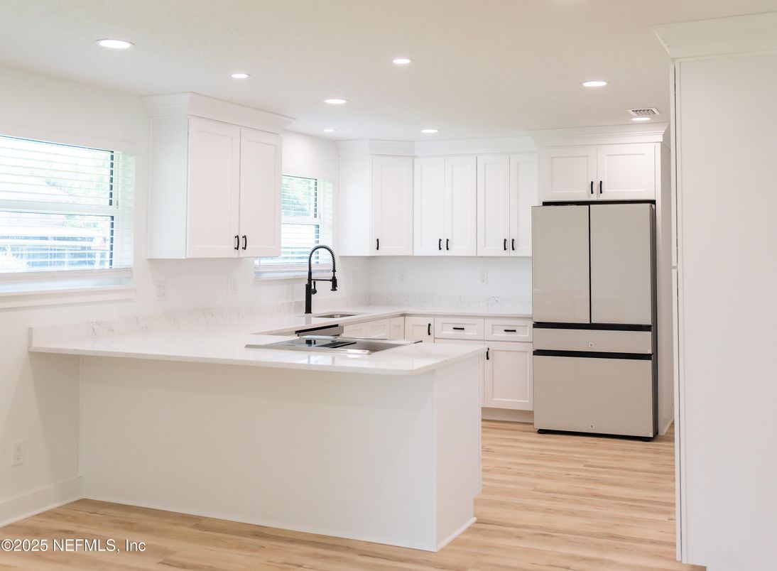 Interior, Kitchen, Recessed Lighting, Wood Texture Flooring