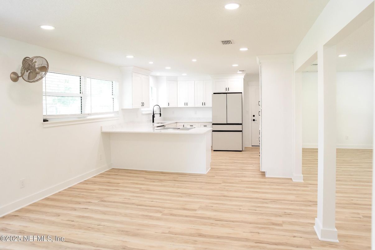 Interior, Kitchen, Recessed Lighting, Wood Texture Flooring