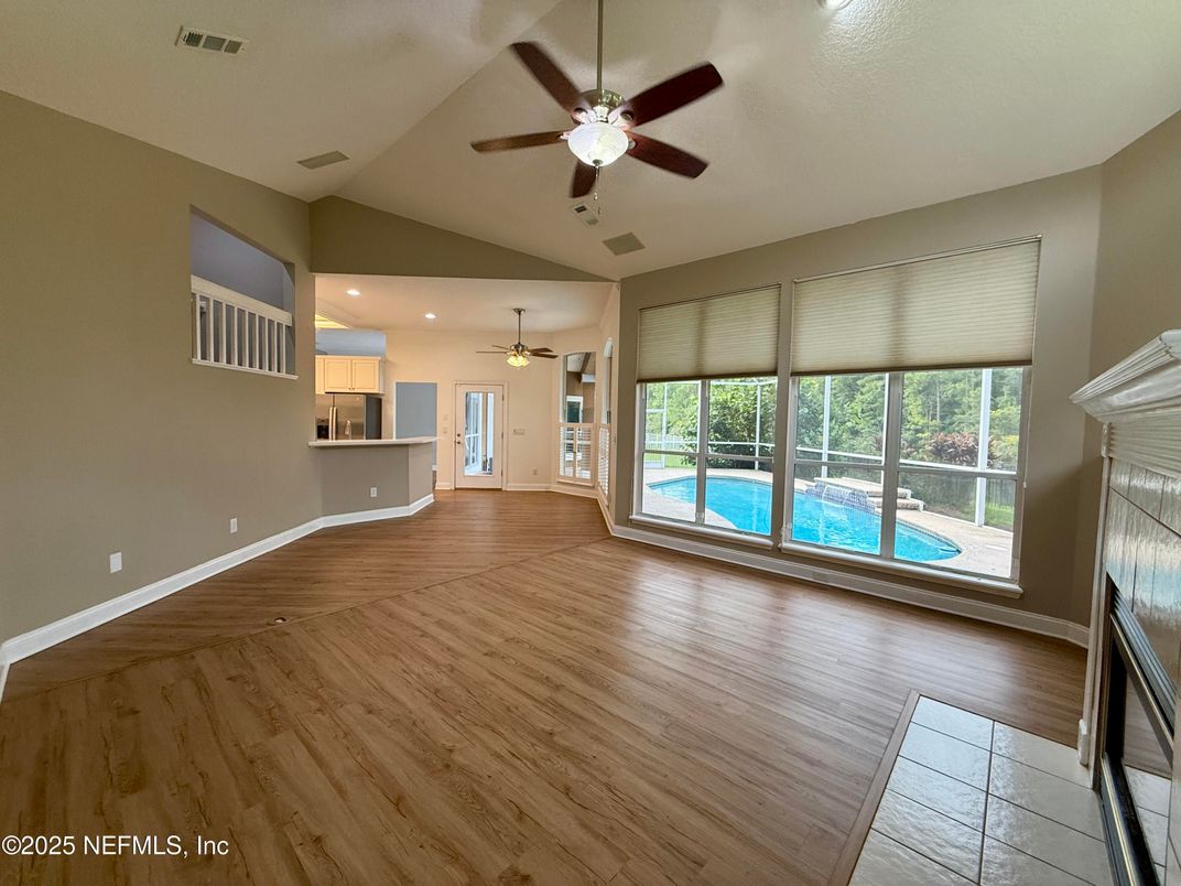 Empty room, Interior, Recessed Lighting, Wood Texture Flooring