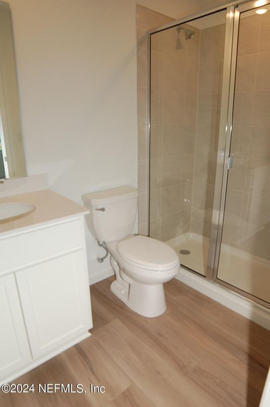 Bathroom, Glass Shower, Interior, Wood Texture Flooring