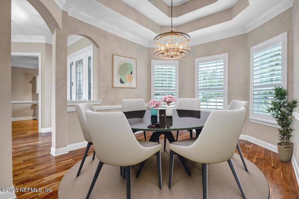 Chandelier, Dining room, Interior, Wood Texture Flooring