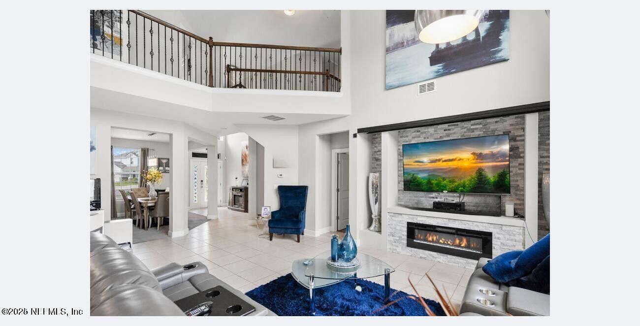 Dining room, Fireplace, Interior, Living room, Recessed Lighting