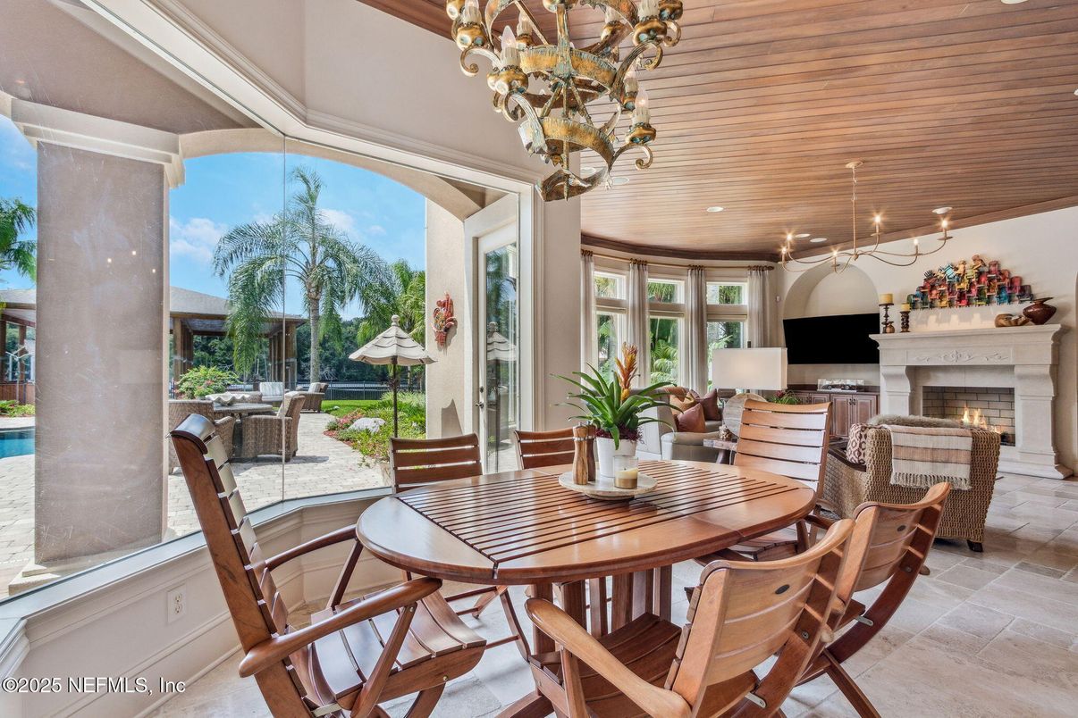 Chandelier, Dining room, Fireplace, Interior, Living room, Recessed Lighting