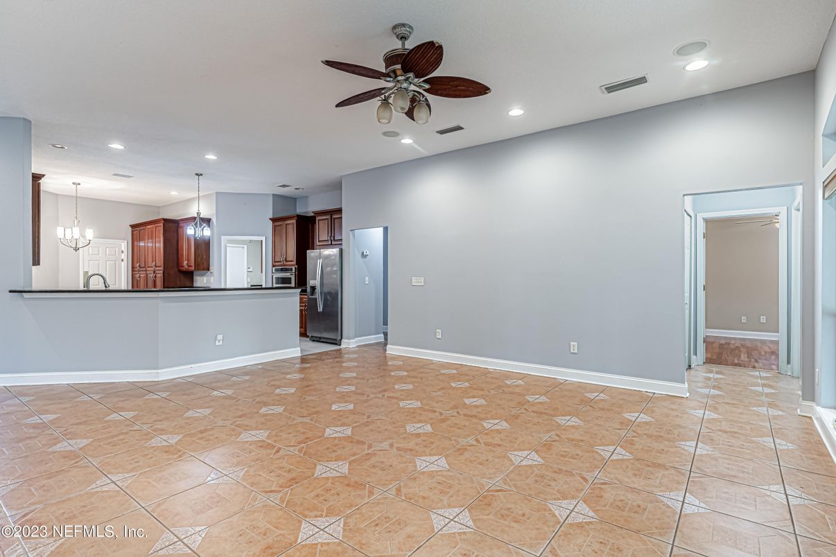 Empty room, Interior, Kitchen, Pendant Lights, Recessed Lighting