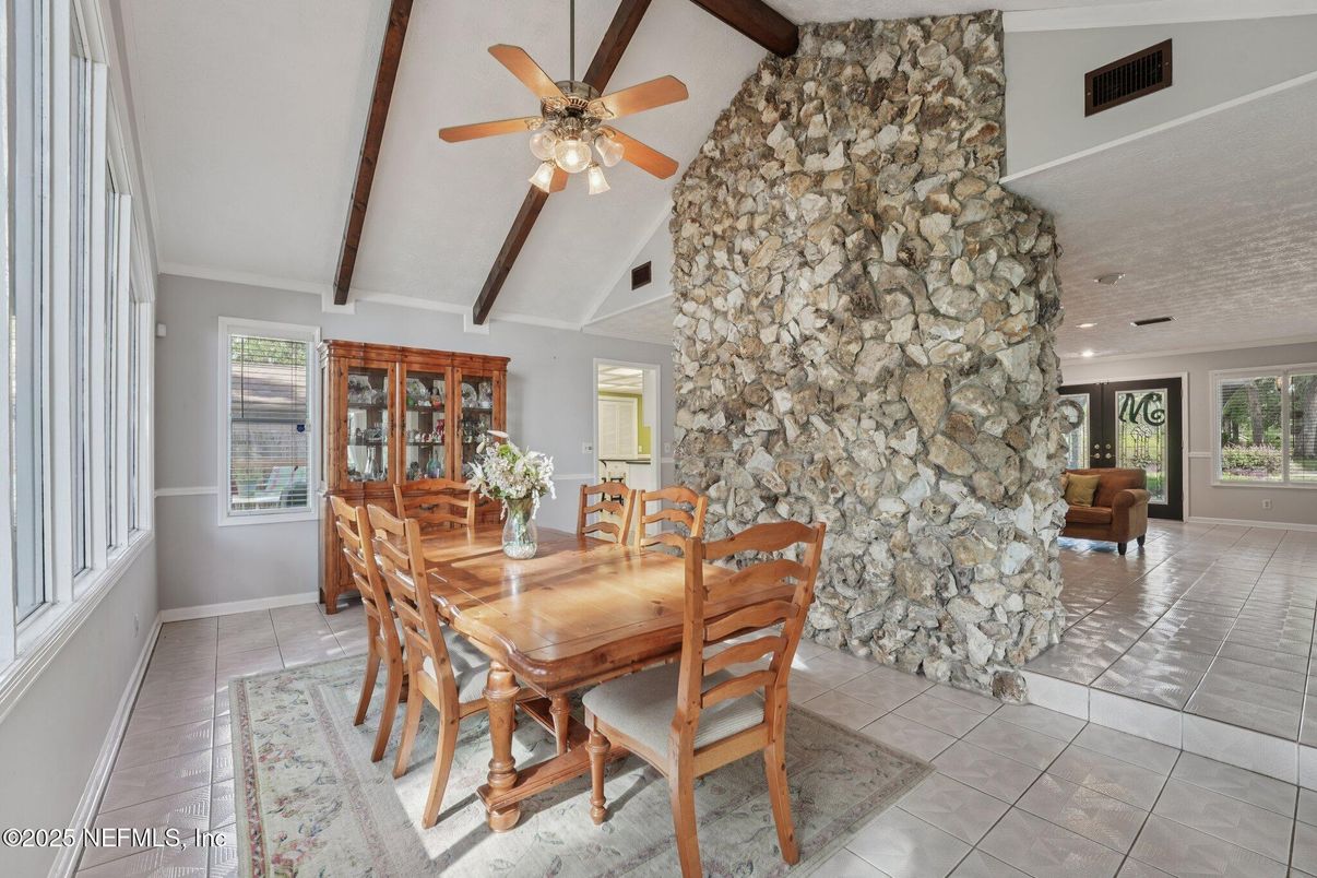 Dining room, Interior, Stone Walls, Wooden Beams