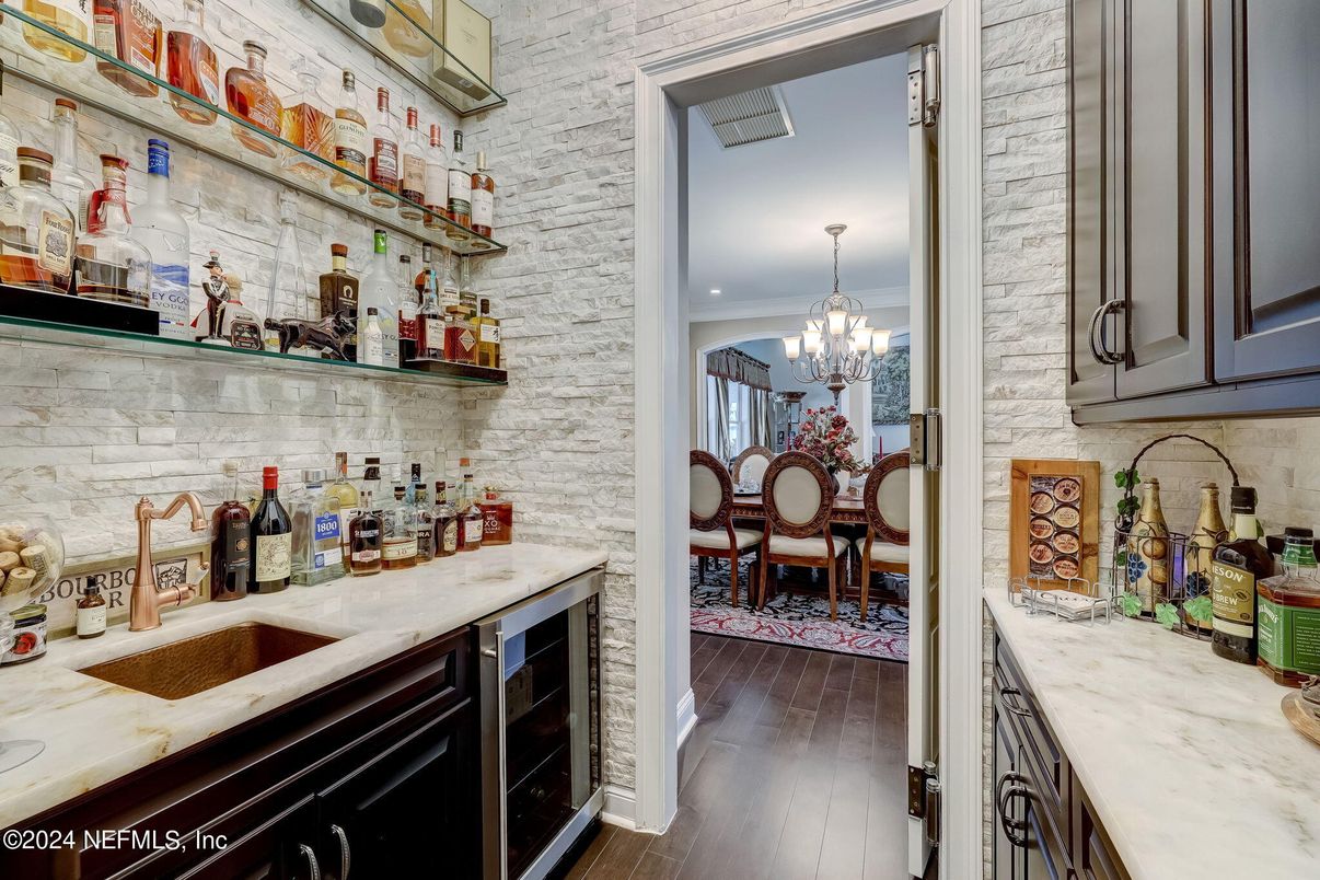 Chandelier, Dining room, Interior, Stone Walls, Wood Texture Flooring