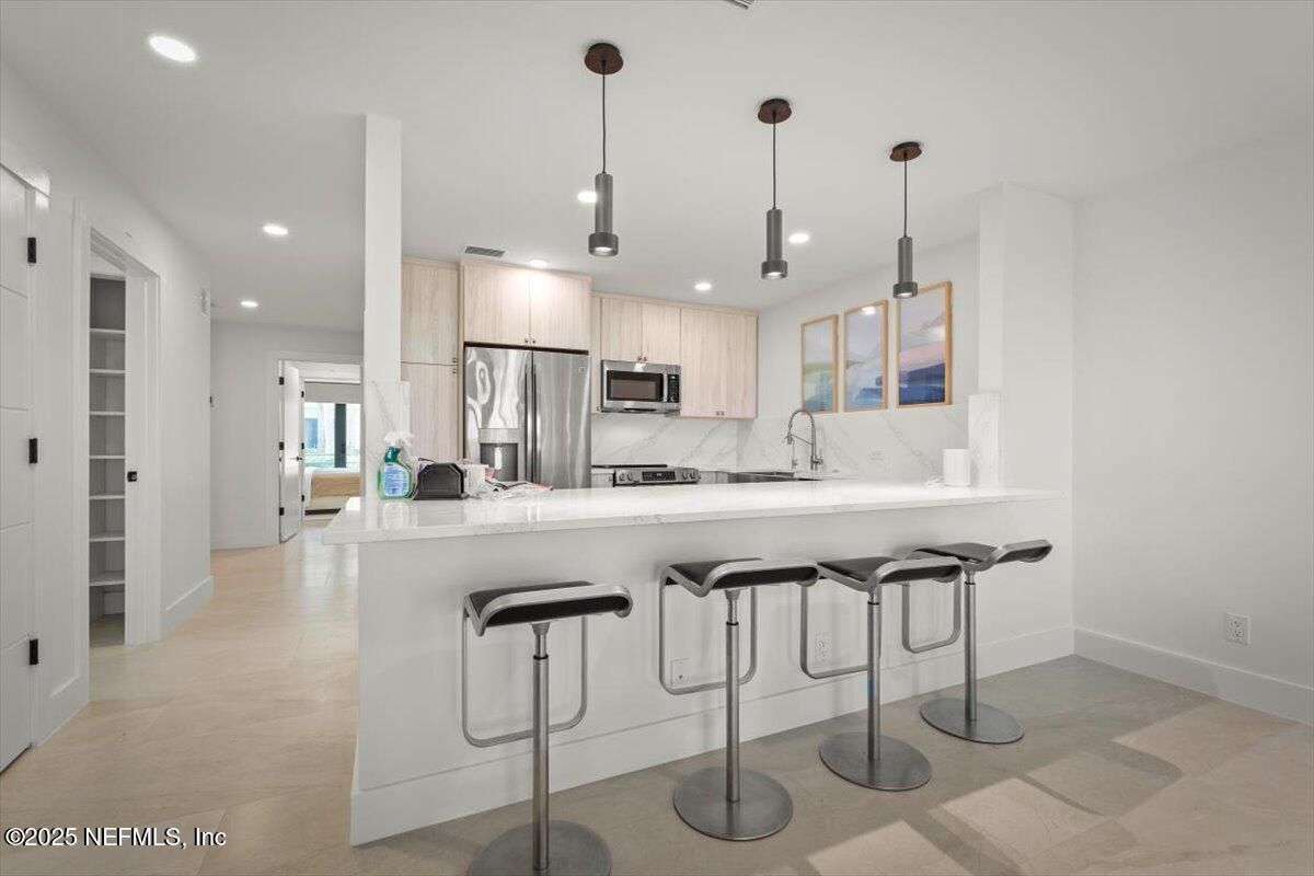 Interior, Kitchen, Pendant Lights, Recessed Lighting, Stainless Steel Appliances