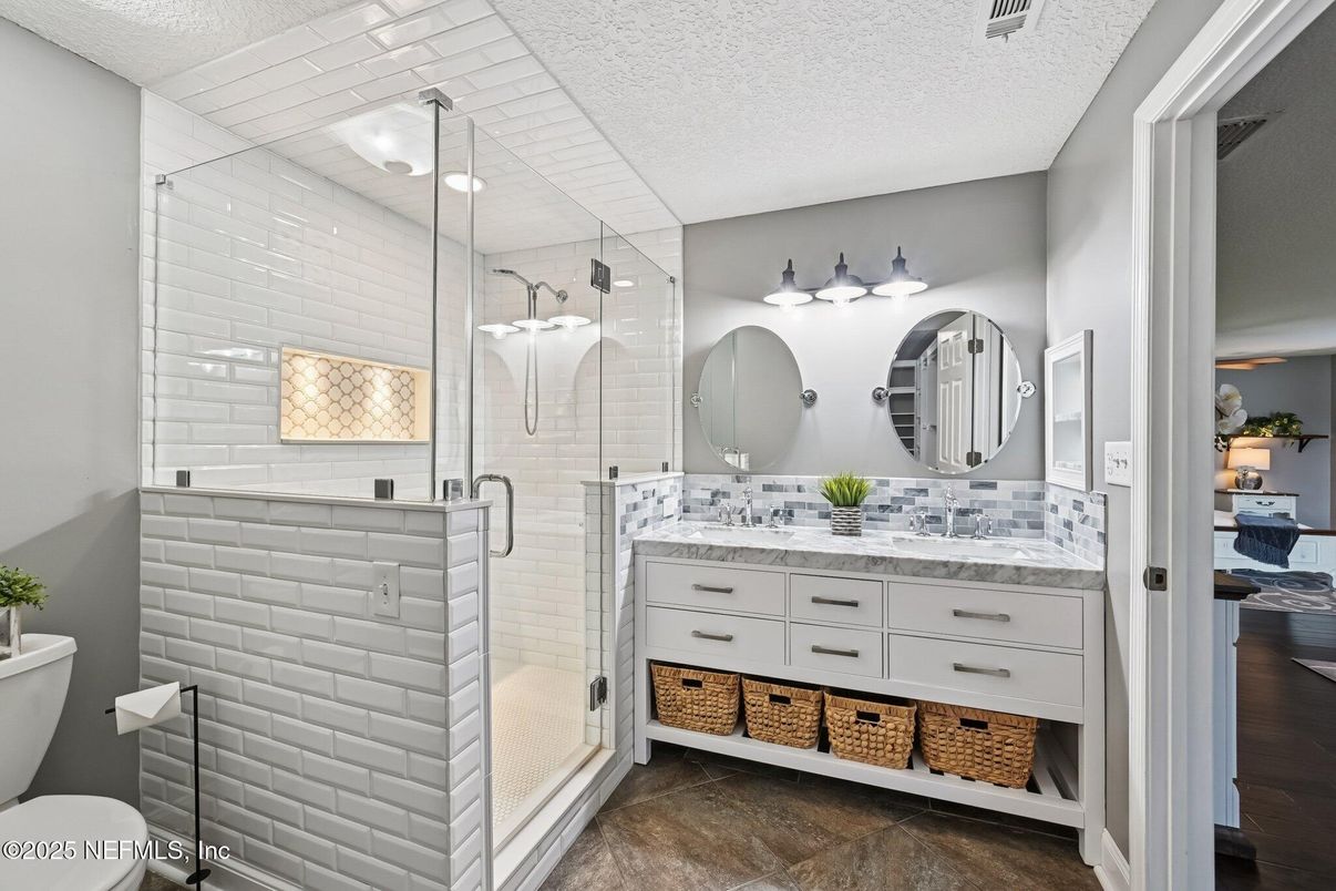 Bathroom, Dual Sink Vanities, Glass Shower, Interior