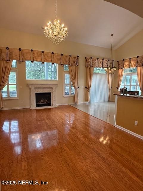 Chandelier, Empty room, Fireplace, Interior, Pendant Lights, Wood Texture Flooring
