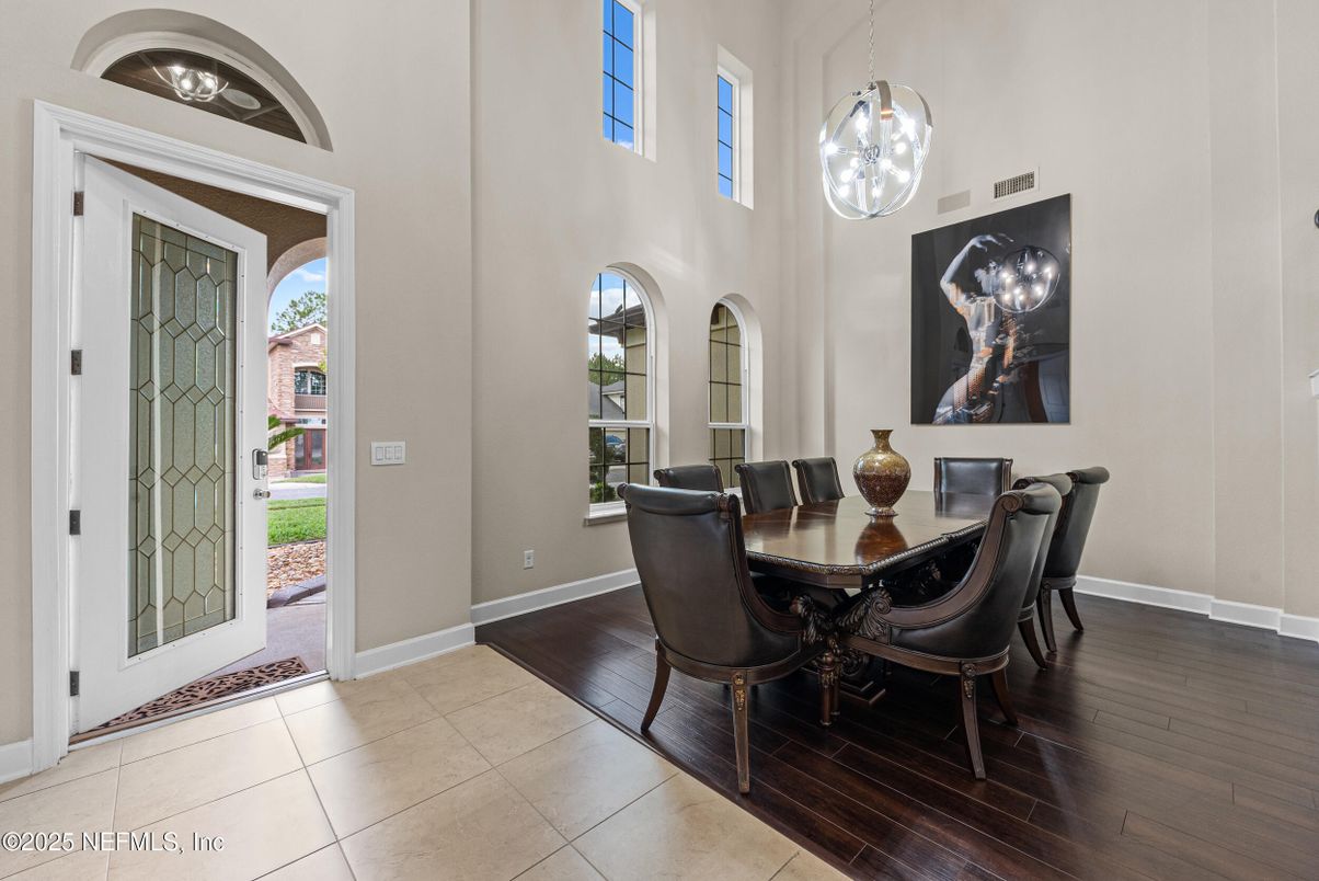 Dining room, Interior, Pendant Lights, Wood Texture Flooring