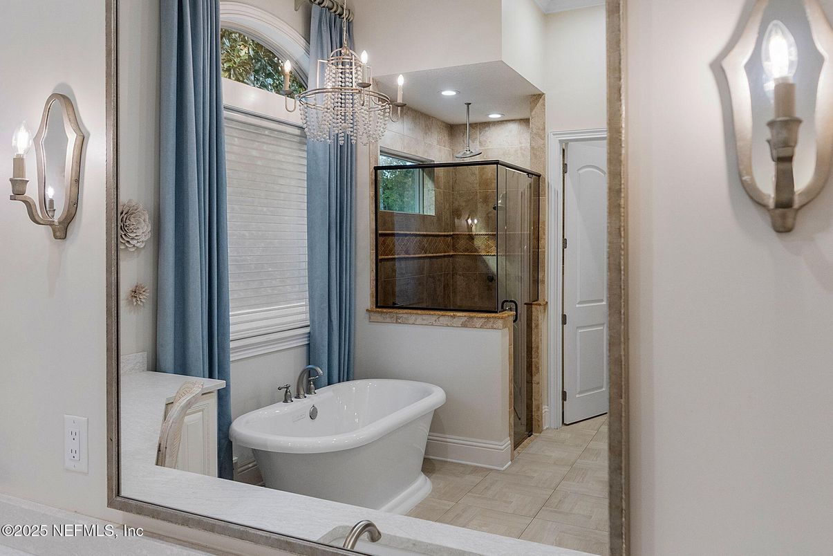 Bathroom, Free Standing Baths, Glass Shower, Interior, Recessed Lighting