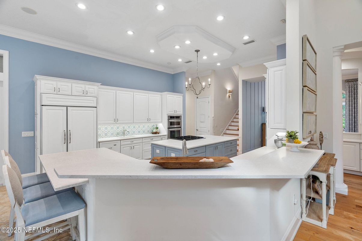 Chandelier, Interior, Kitchen, Recessed Lighting, Wood Texture Flooring