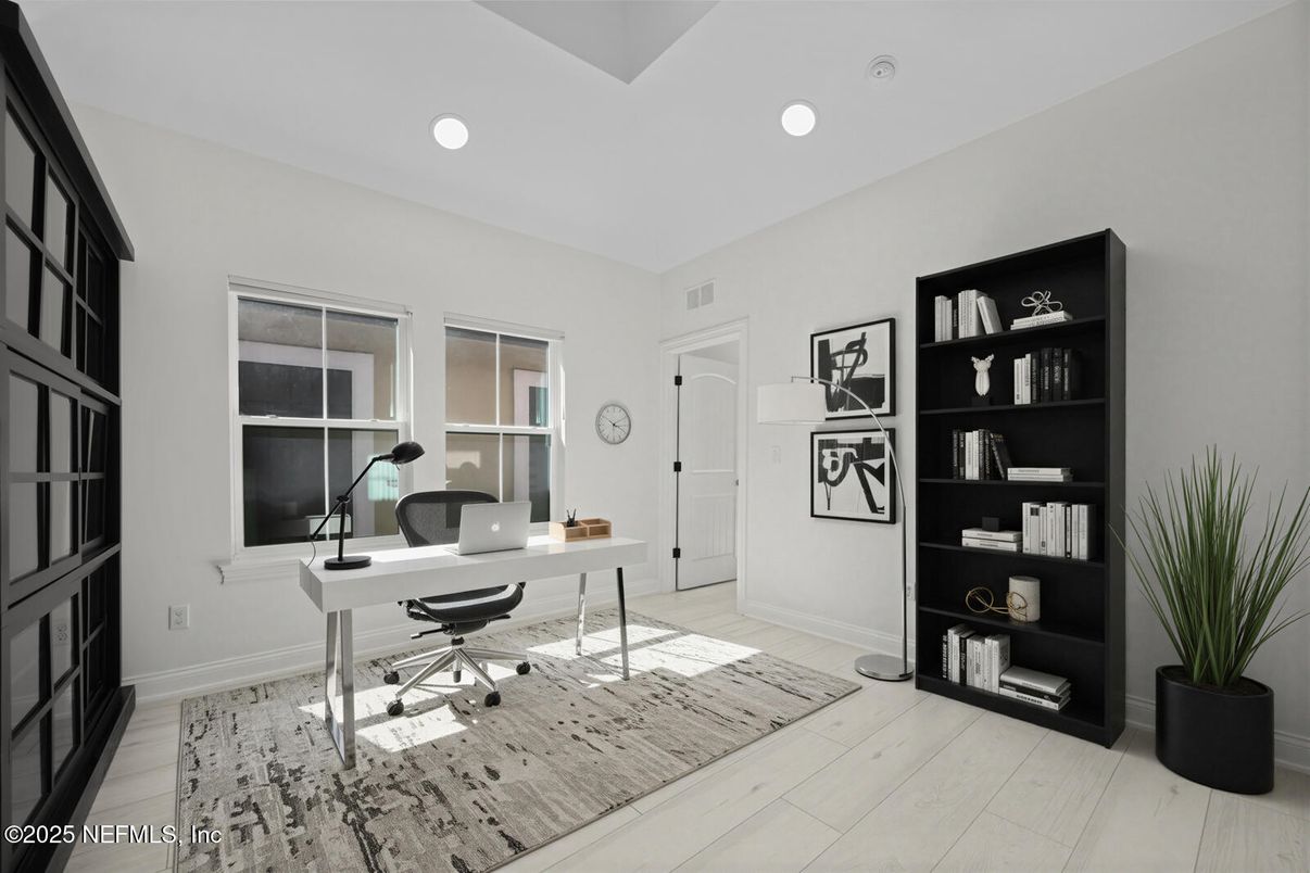 Home Office, Interior, Recessed Lighting, Wood Texture Flooring