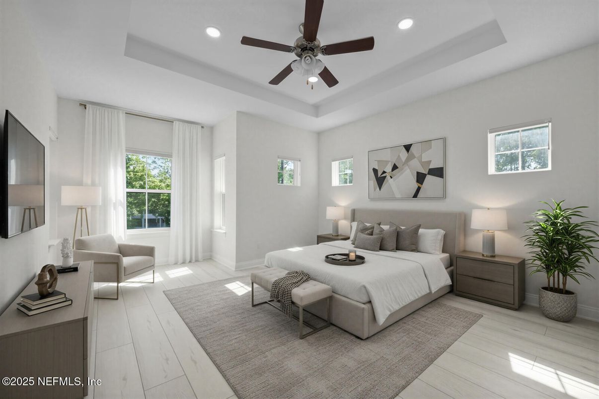 Bedroom, Interior, Recessed Lighting, Wood Texture Flooring