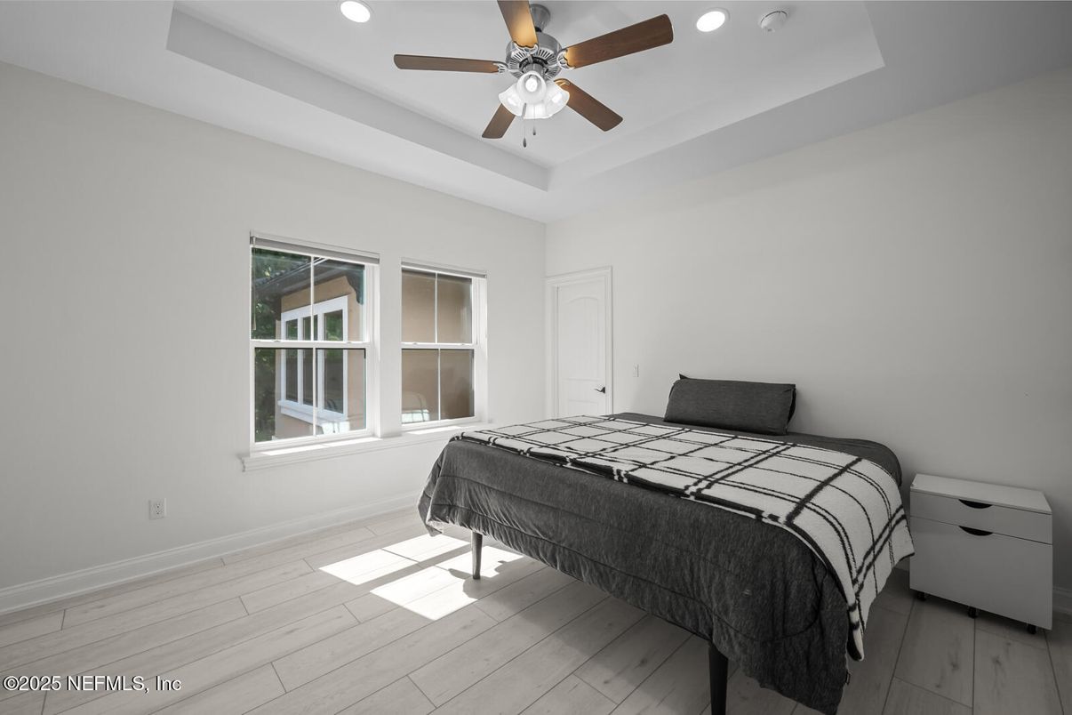 Bedroom, Interior, Recessed Lighting, Wood Texture Flooring