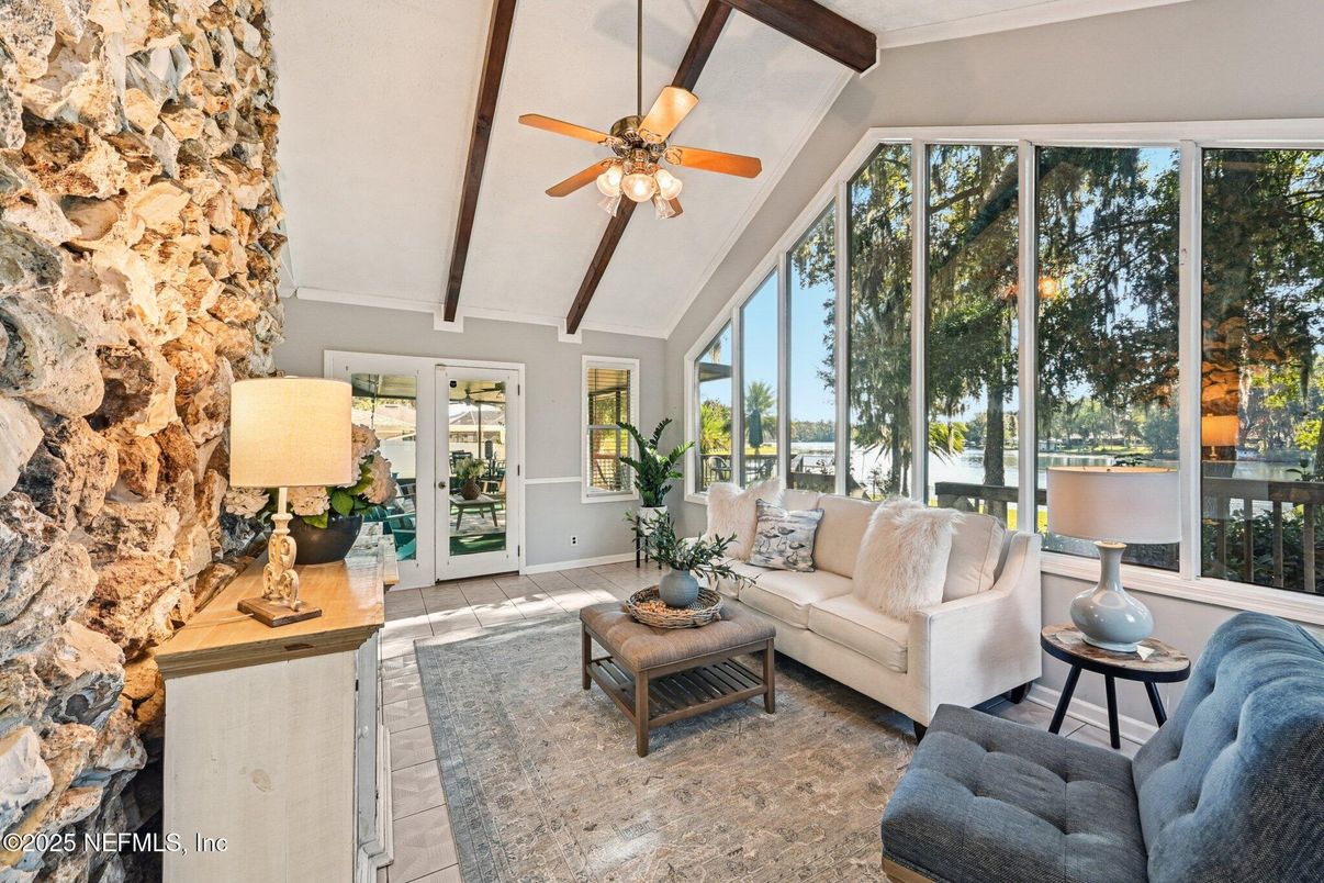 Interior, Living room, Stone Walls, Sun Room, Wooden Beams