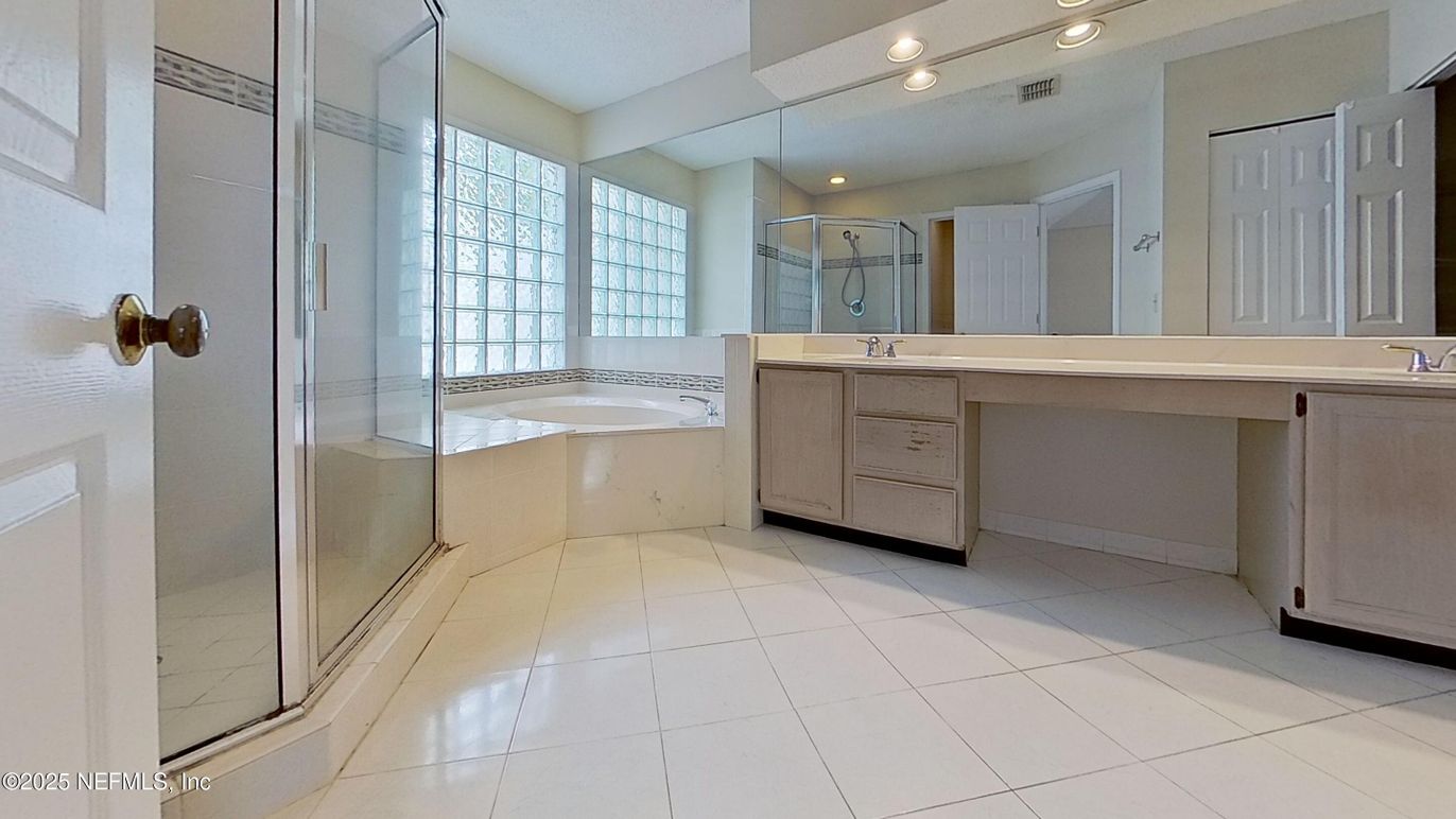 Bathroom, Dual Sink Vanities, Glass Shower, Interior, Recessed Lighting