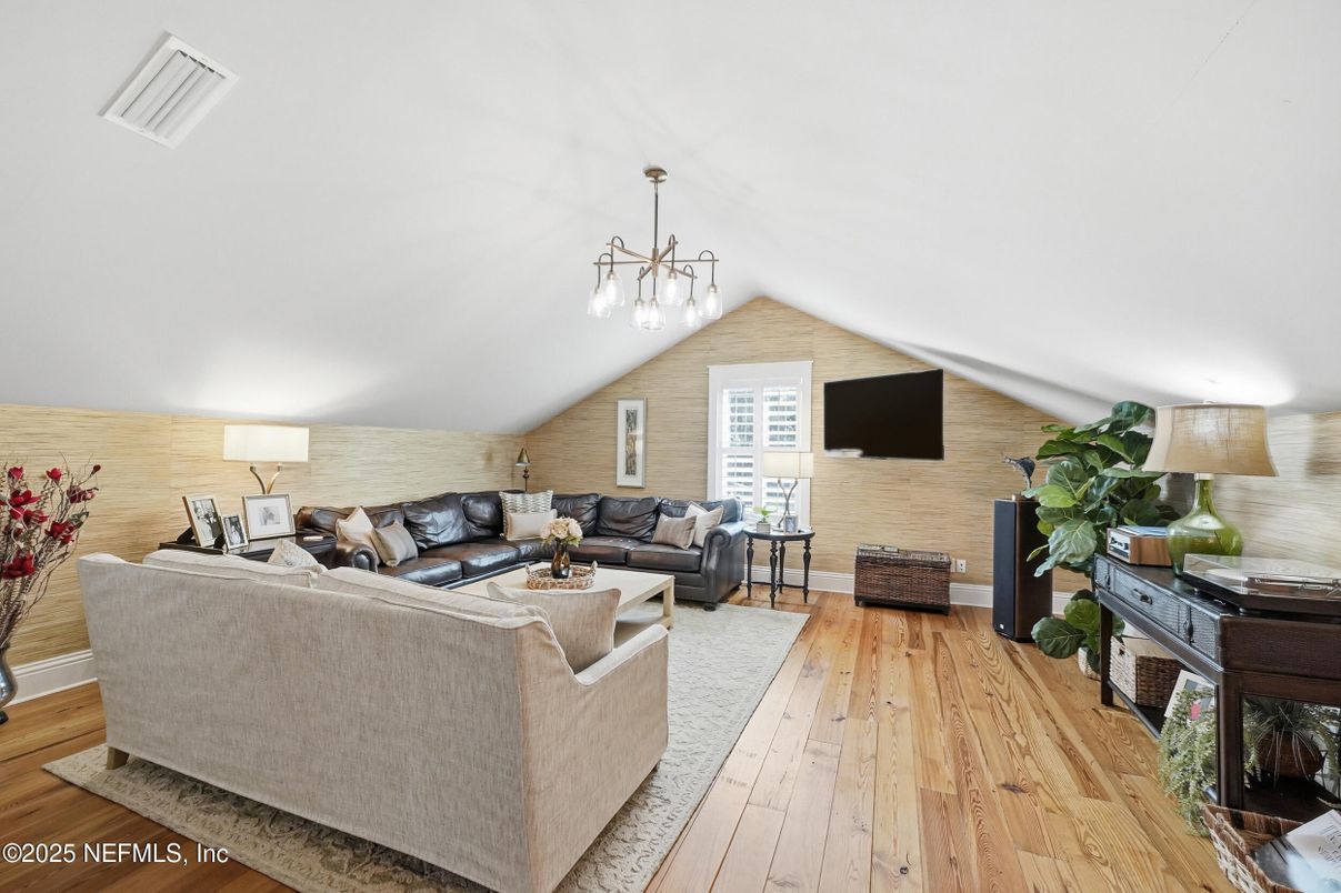 Interior, Living room, Pendant Lights, Stone Walls, Wood Texture Flooring