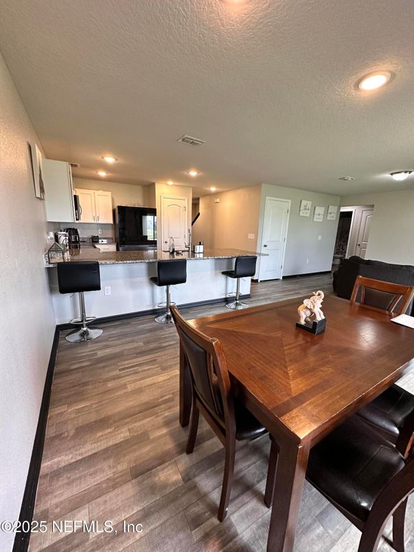Dining room, Interior, Kitchen, Recessed Lighting, Wood Texture Flooring