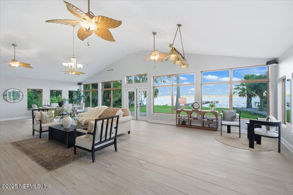 Interior, Living room, Pendant Lights, Water, Wood Texture Flooring