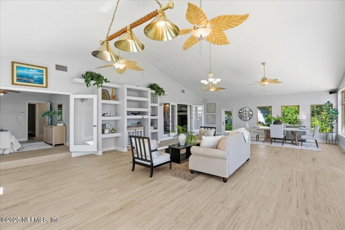 Dining room, Interior, Living room, Pendant Lights, Wood Texture Flooring