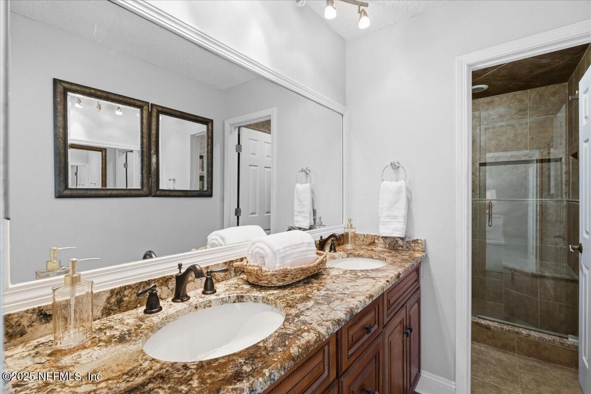 Bathroom, Dual Sink Vanities, Glass Shower, Interior