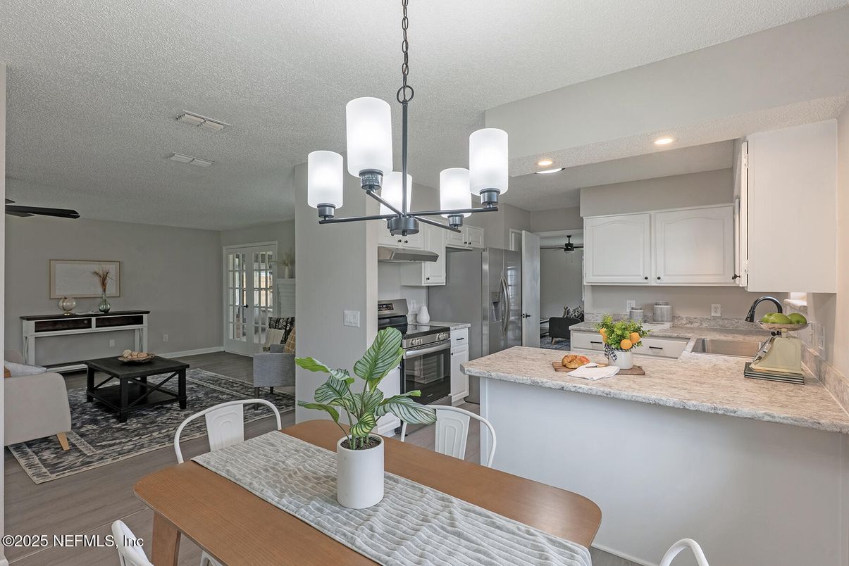 Dining room, Interior, Kitchen, Living room, Recessed Lighting, Stainless Steel Appliances