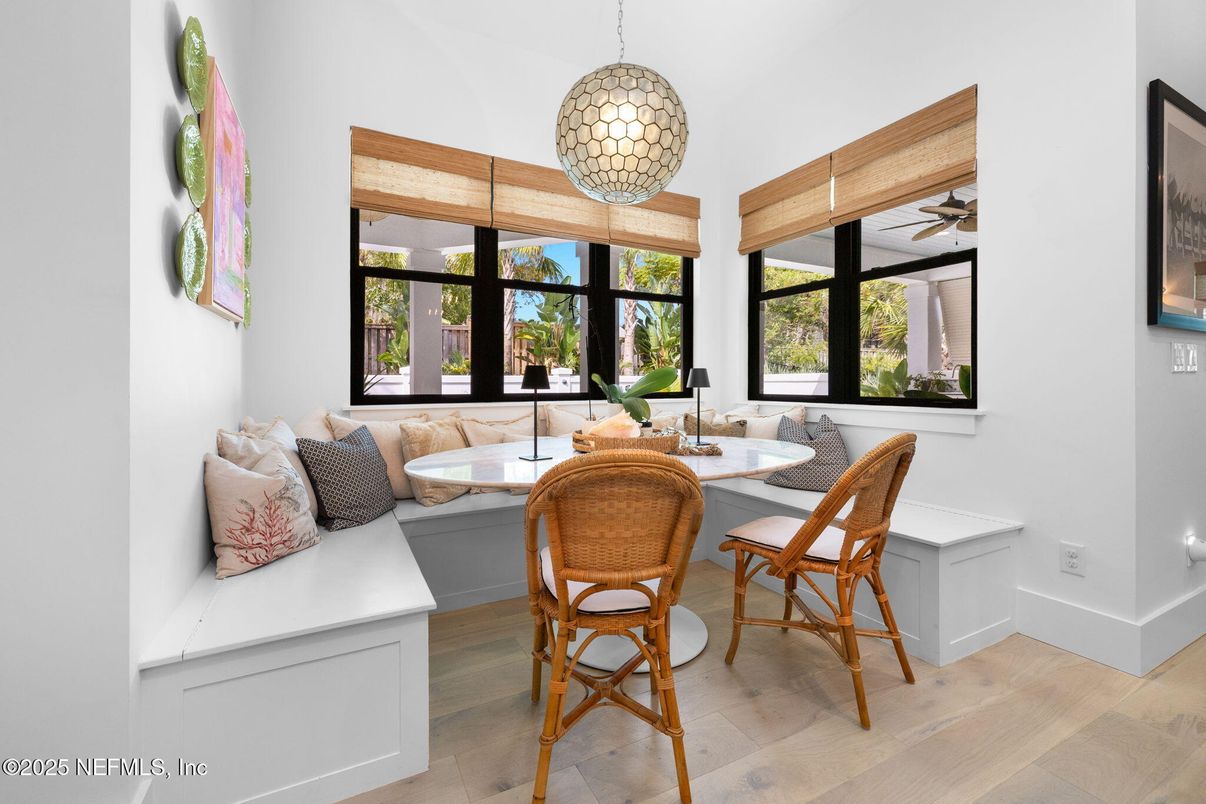 Dining room, Interior, Pendant Lights, Wood Texture Flooring