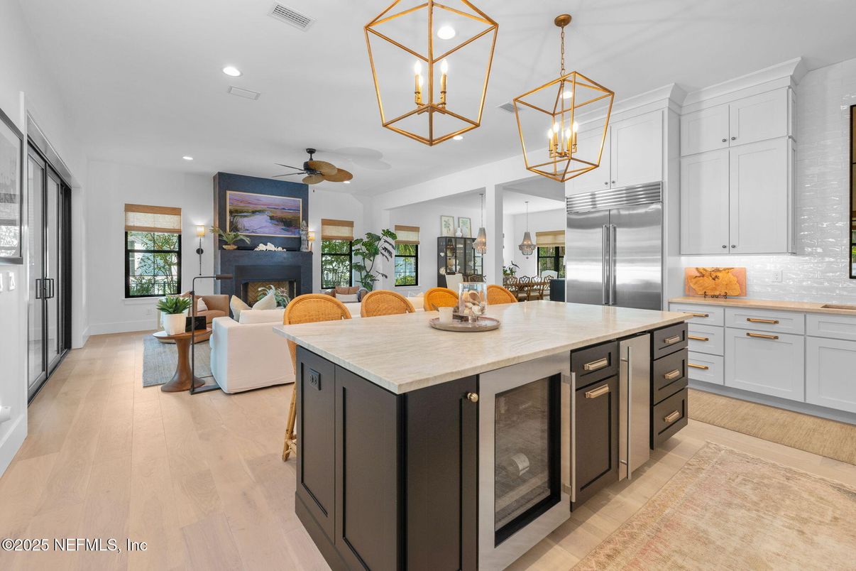 Interior, Kitchen, Living room, Pendant Lights, Recessed Lighting, Stainless Steel Appliances, Wood Texture Flooring