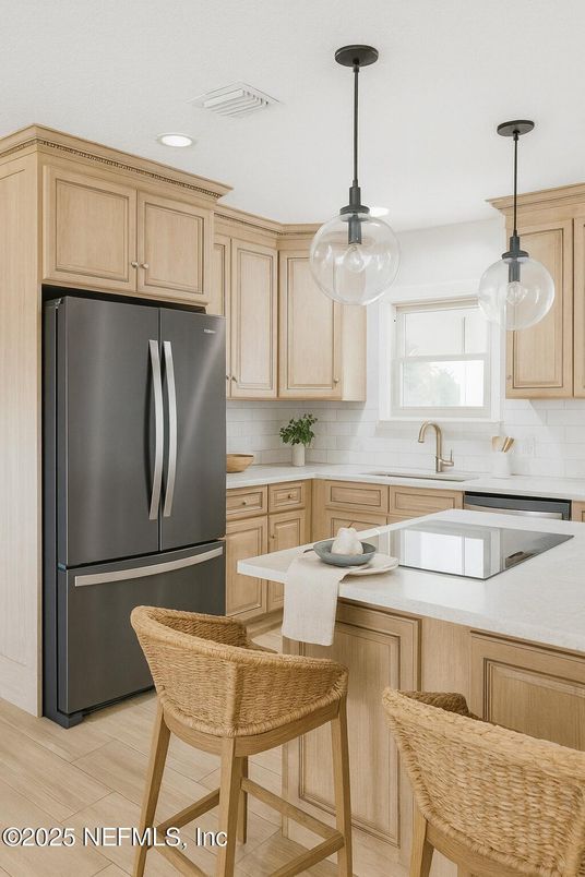 Interior, Kitchen, Pendant Lights, Recessed Lighting, Wood Texture Flooring